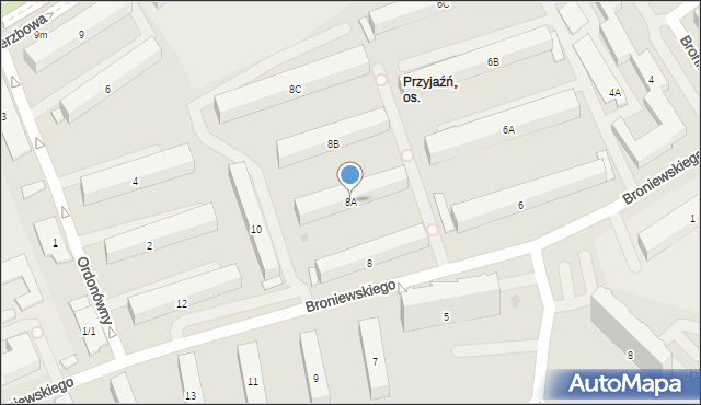 Białystok, Broniewskiego Władysława, 8A, mapa Białegostoku
