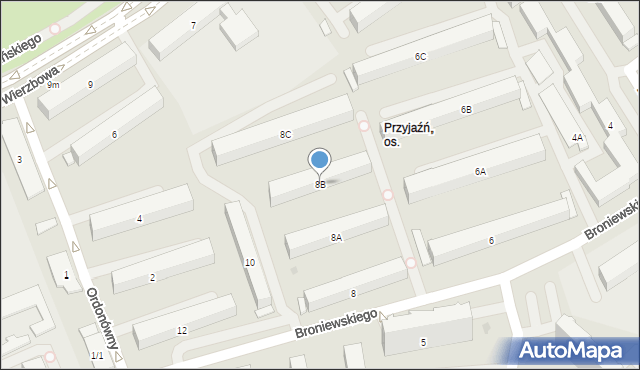 Białystok, Broniewskiego Władysława, 8B, mapa Białegostoku