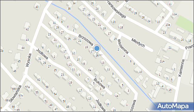 Bielawa, Brzozowa, 15, mapa Bielawa