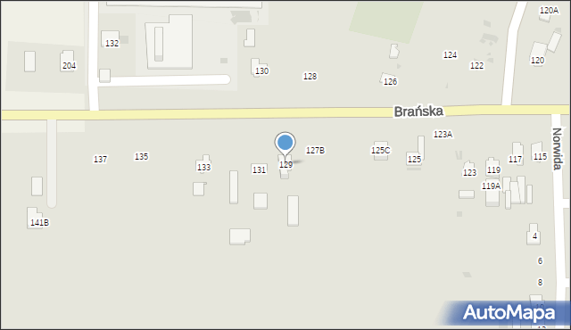 Bielsk Podlaski, Brańska, 129, mapa Bielsk Podlaski