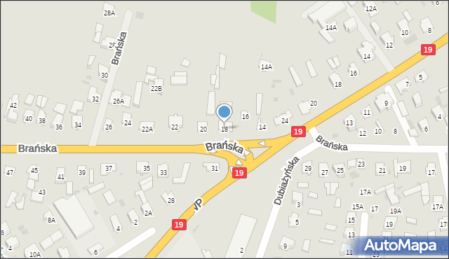 Bielsk Podlaski, Brańska, 18, mapa Bielsk Podlaski