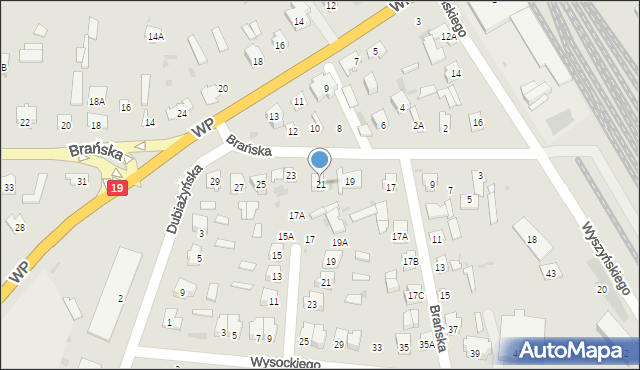 Bielsk Podlaski, Brańska, 21, mapa Bielsk Podlaski