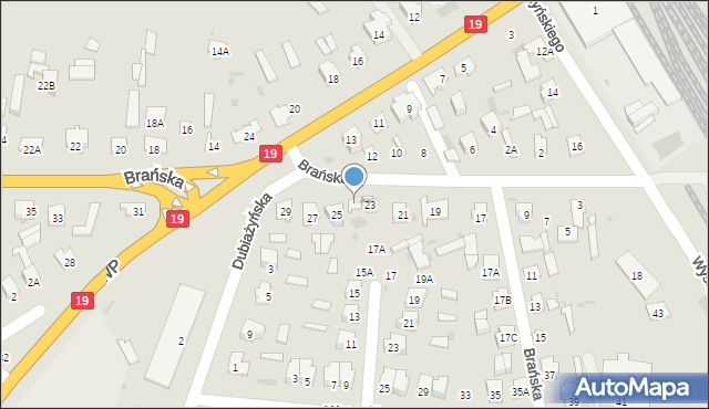 Bielsk Podlaski, Brańska, 23A, mapa Bielsk Podlaski