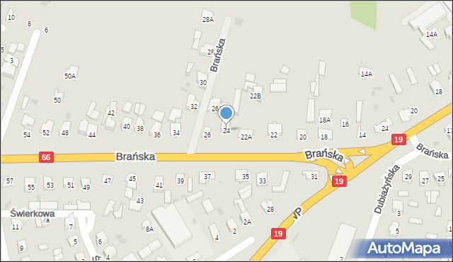 Bielsk Podlaski, Brańska, 24, mapa Bielsk Podlaski