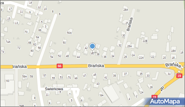 Bielsk Podlaski, Brańska, 40, mapa Bielsk Podlaski