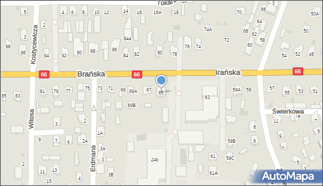 Bielsk Podlaski, Brańska, 65, mapa Bielsk Podlaski