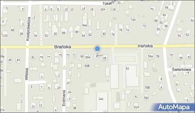Bielsk Podlaski, Brańska, 67, mapa Bielsk Podlaski