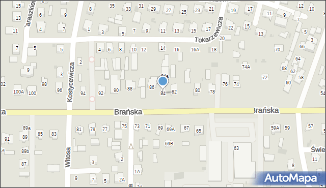 Bielsk Podlaski, Brańska, 84, mapa Bielsk Podlaski