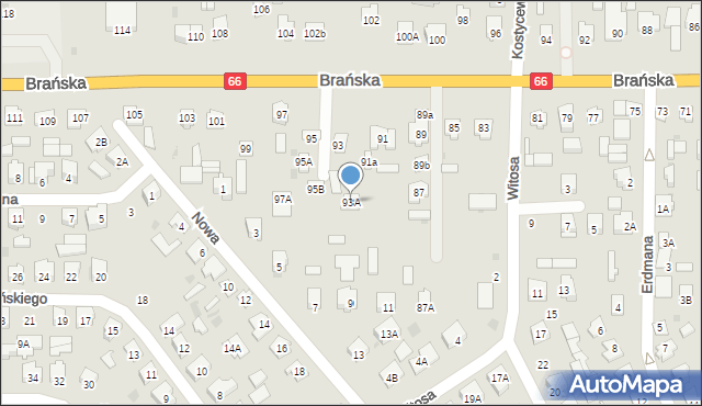 Bielsk Podlaski, Brańska, 93A, mapa Bielsk Podlaski