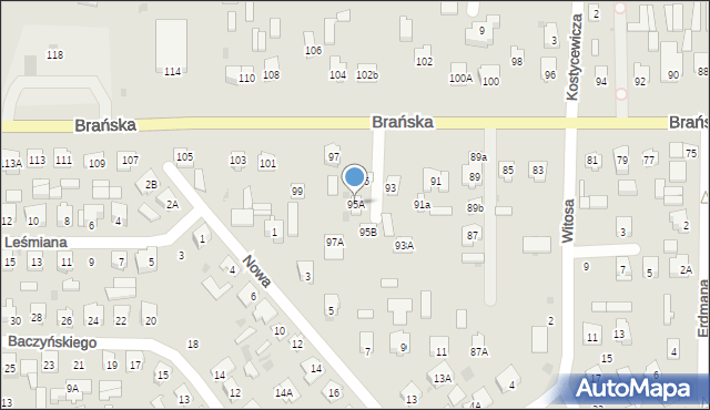 Bielsk Podlaski, Brańska, 95A, mapa Bielsk Podlaski