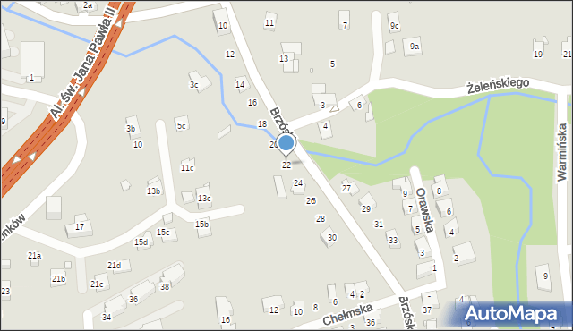 Bielsko-Biała, Brzóski Stanisława, ks., 22, mapa Bielsko-Białej
