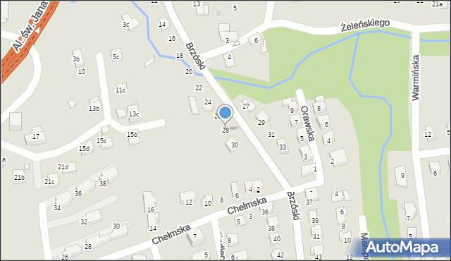 Bielsko-Biała, Brzóski Stanisława, ks., 28, mapa Bielsko-Białej