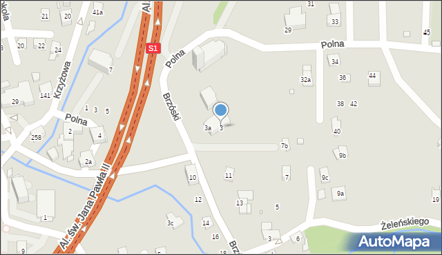 Bielsko-Biała, Brzóski Stanisława, ks., 3, mapa Bielsko-Białej