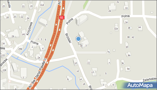 Bielsko-Biała, Brzóski Stanisława, ks., 8, mapa Bielsko-Białej