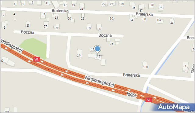 Bielsko-Biała, Braterska, 142, mapa Bielsko-Białej