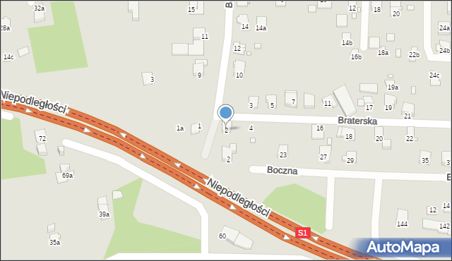 Bielsko-Biała, Braterska, 2, mapa Bielsko-Białej