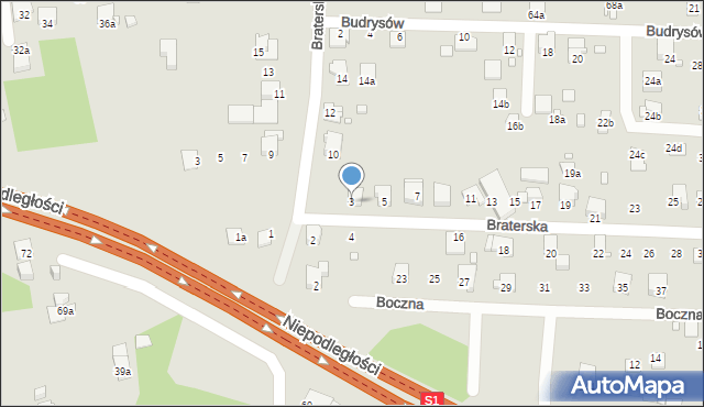 Bielsko-Biała, Braterska, 3, mapa Bielsko-Białej