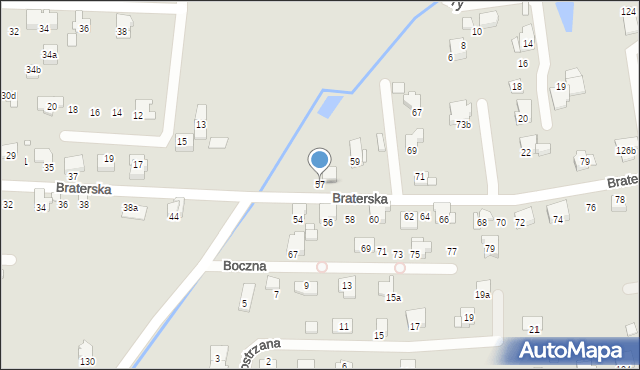Bielsko-Biała, Braterska, 57, mapa Bielsko-Białej