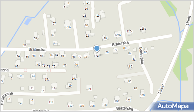 Bielsko-Biała, Braterska, 74, mapa Bielsko-Białej