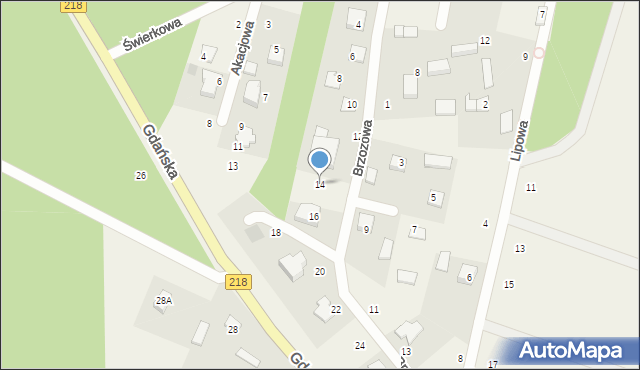 Bieszkowice, Brzozowa, 14, mapa Bieszkowice