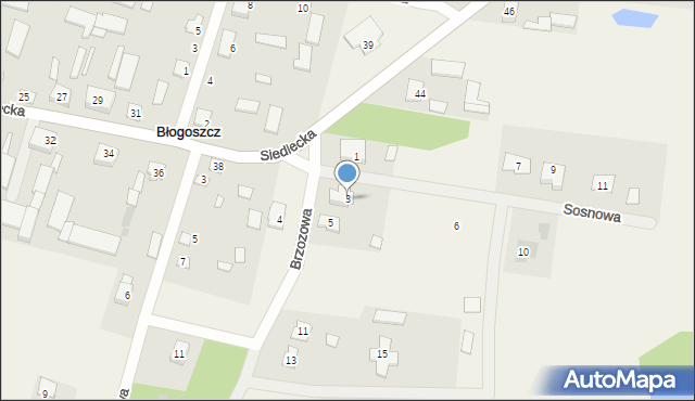 Błogoszcz, Brzozowa, 3, mapa Błogoszcz