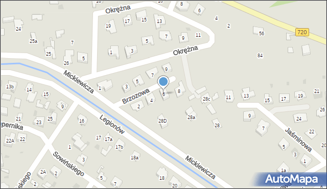 Błonie, Brzozowa, 6, mapa Błonie
