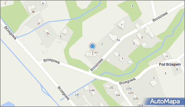 Brenna, Brzozowa, 1, mapa Brenna