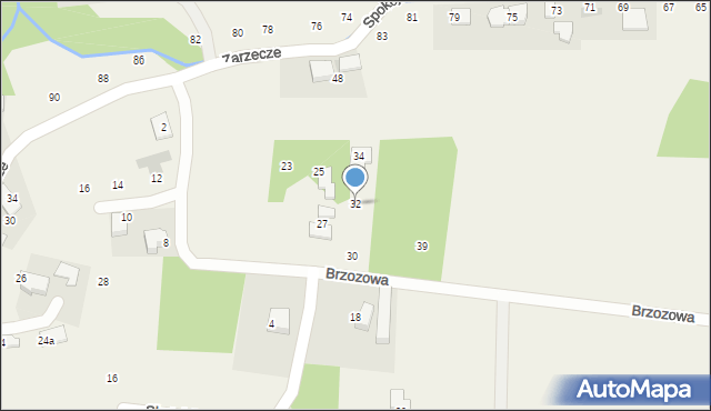 Brzezie, Brzozowa, 32, mapa Brzezie