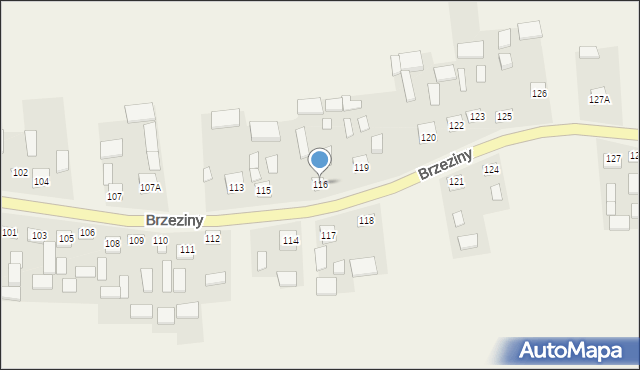 Brzeziny, Brzeziny, 116, mapa Brzeziny