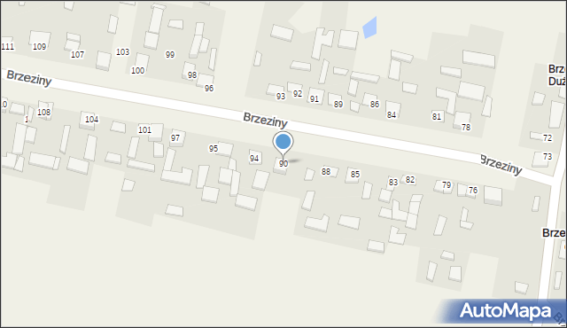 Brzeziny, Brzeziny, 90, mapa Brzeziny