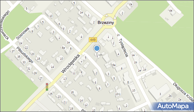 Brzeziny, Brzozowa, 1, mapa Brzeziny