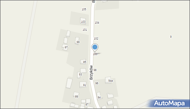 Brzyków, Brzyków, 100, mapa Brzyków