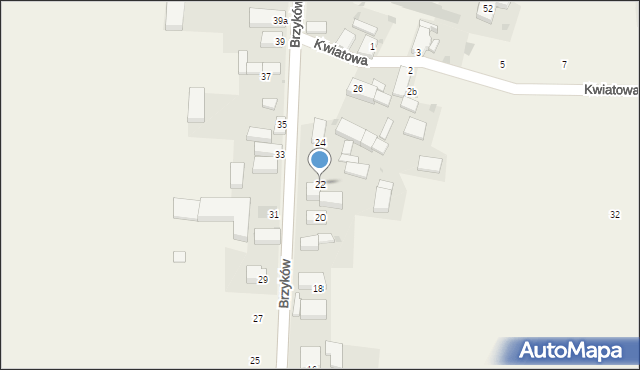 Brzyków, Brzyków, 22, mapa Brzyków