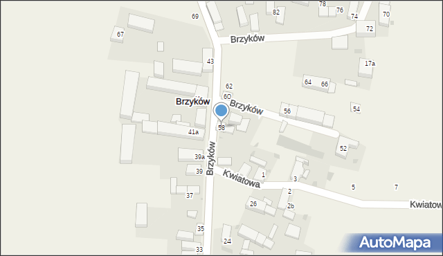 Brzyków, Brzyków, 58, mapa Brzyków