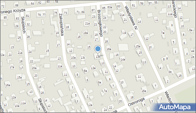 Bydgoszcz, Brzozogłowego Jana, 13b, mapa Bydgoszczy
