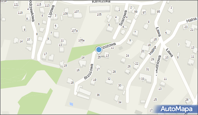 Bystra, Brzozowa, 15, mapa Bystra