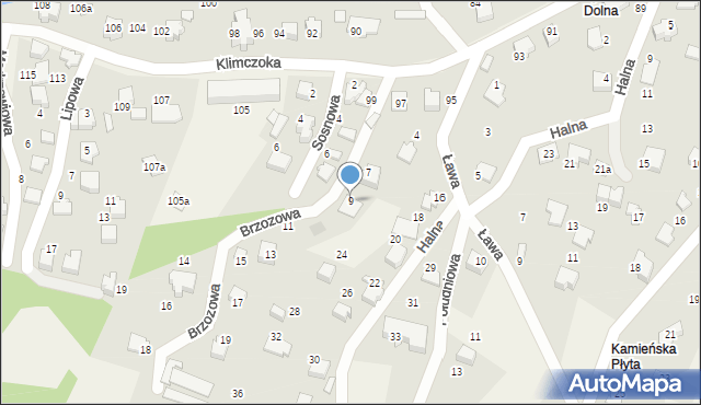 Bystra, Brzozowa, 9, mapa Bystra