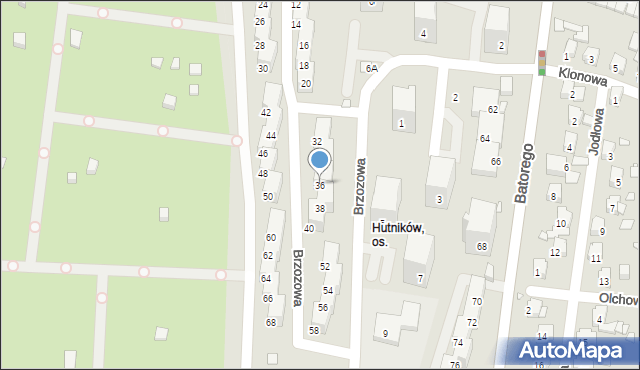 Chorzów, Brzozowa, 36, mapa Chorzów