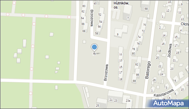 Chorzów, Brzozowa, 70, mapa Chorzów