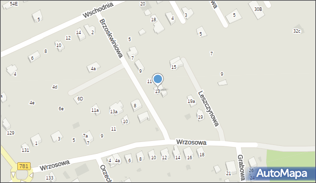 Chrzanów, Brzoskwiniowa, 13, mapa Chrzanów