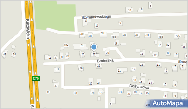 Czechowice-Dziedzice, Braterska, 22, mapa Czechowic-Dziedzic
