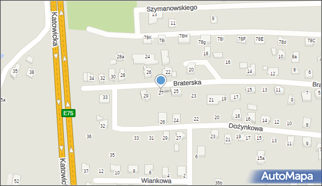 Czechowice-Dziedzice, Braterska, 27, mapa Czechowic-Dziedzic