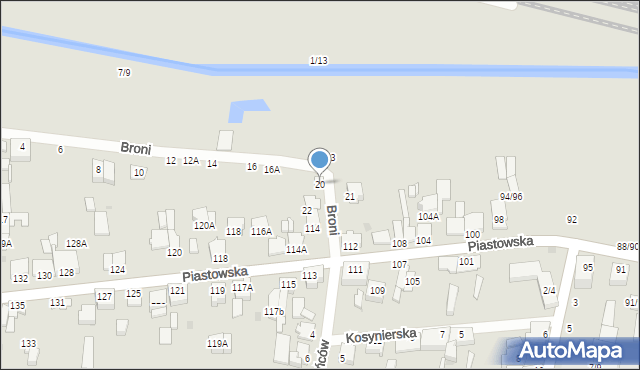 Częstochowa, Broni, 20, mapa Częstochowy