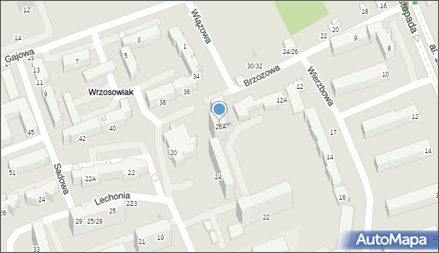 Częstochowa, Brzozowa, 26A, mapa Częstochowy