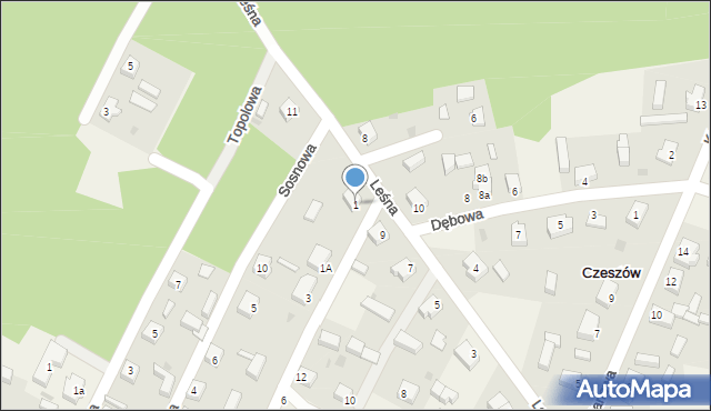 Czeszów, Brzozowa, 1, mapa Czeszów