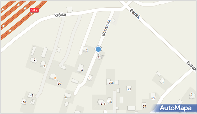 Dąbrowica, Brzozowa, 1, mapa Dąbrowica