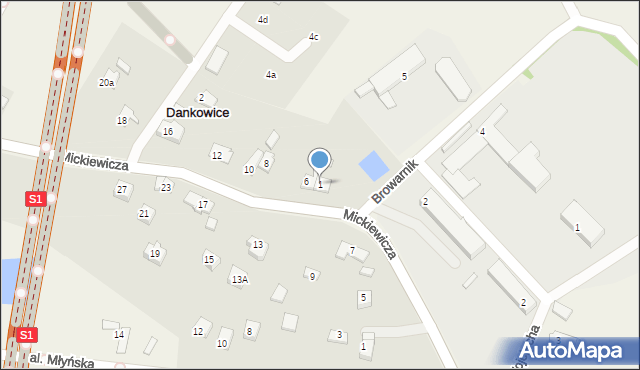 Dankowice, Browarnik, 1, mapa Dankowice