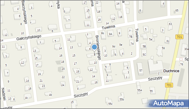 Duchnice, Broniewskiego, 8, mapa Duchnice