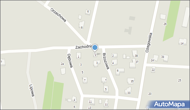 Działoszyn, Brzozowa, 1, mapa Działoszyn