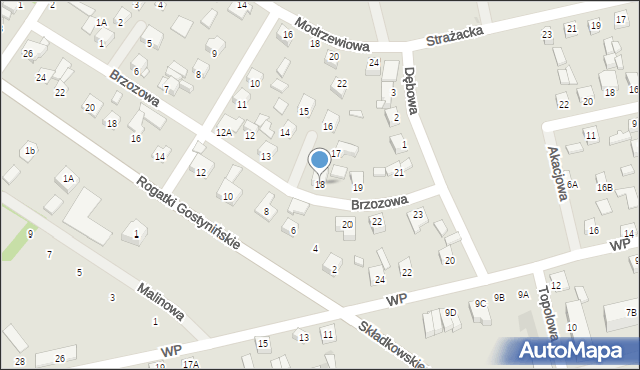 Gąbin, Brzozowa, 18, mapa Gąbin